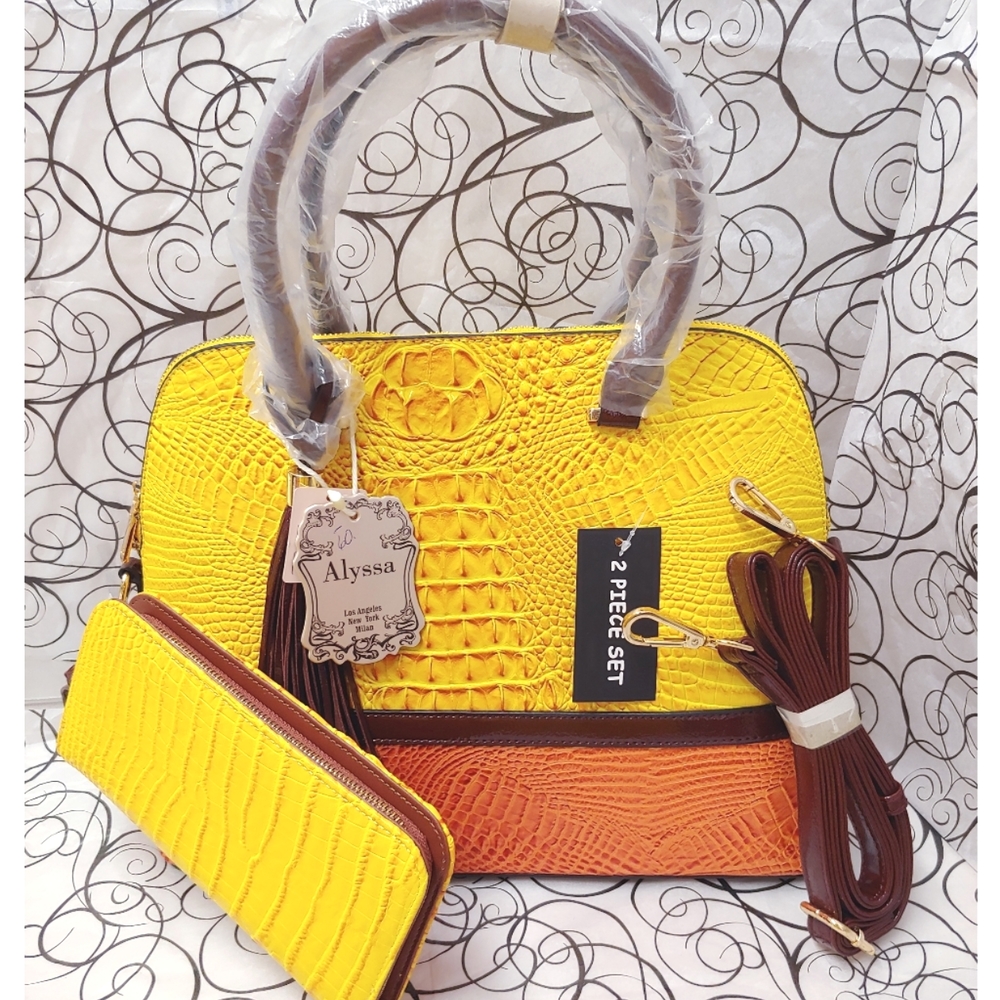 Yellow/ orange crocodile skin purse and wallet